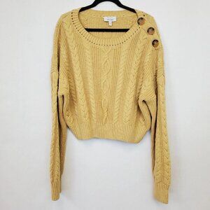 Other Stories Sweater Womens Large Cable Knit Cropped Chunky Balloon Sleeve
